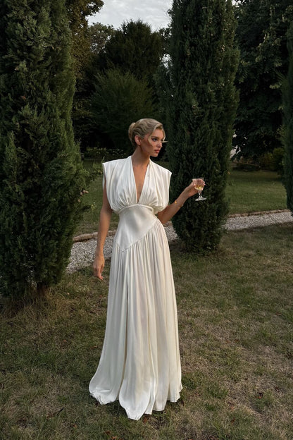 Exquise V-hals Taille-Accentuerende Split Maxi Jurk