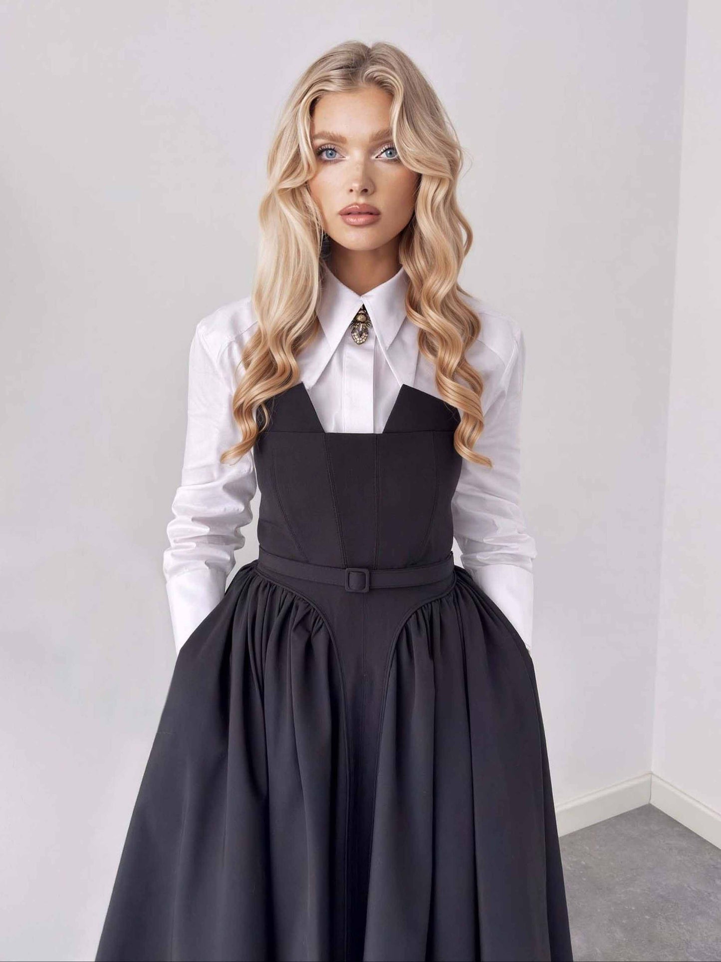 Klassiek Shirt & Pinafore Midi Rok Set