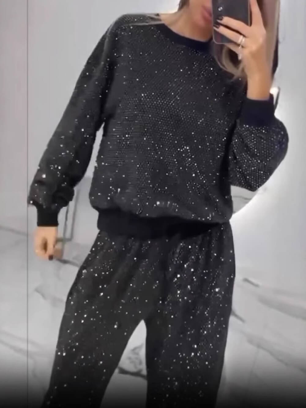 Mode Pailletten Sterren Ronde Hals Losse Top En Touwtjes Brede Broek Set