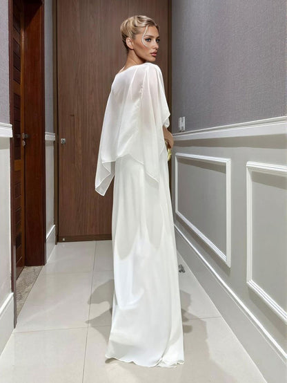 Elegante Chiffon Cape Top & Brede Pantalon Twee-Delige Set