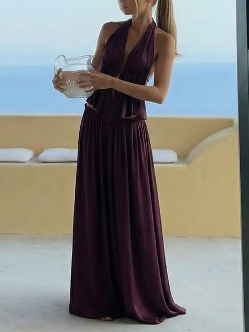 Sexy Gerimpelde Taille Cutout Satijnen Twee-delige Set