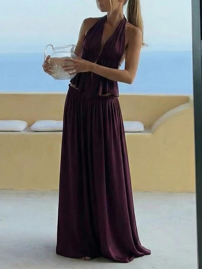 Sexy Gerimpelde Taille Cutout Satijnen Twee-delige Set