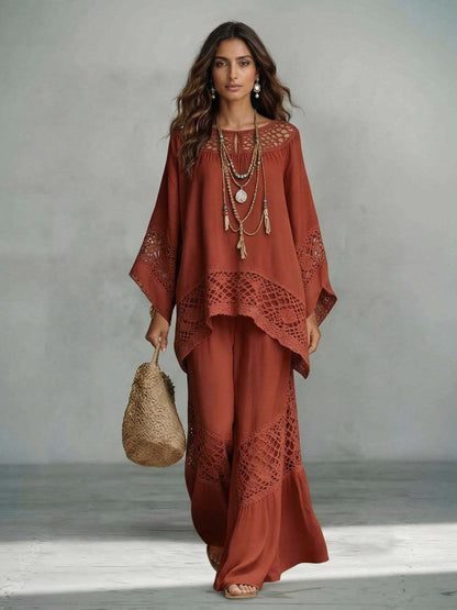 Casual Gehaakt Kant Los Kaftan Top Twee-Delige Set