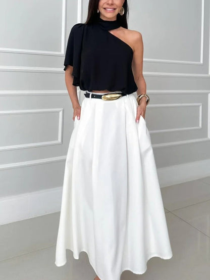 Elegante Asymmetrische Kraag Shirt & Rok Twee-Piece Set