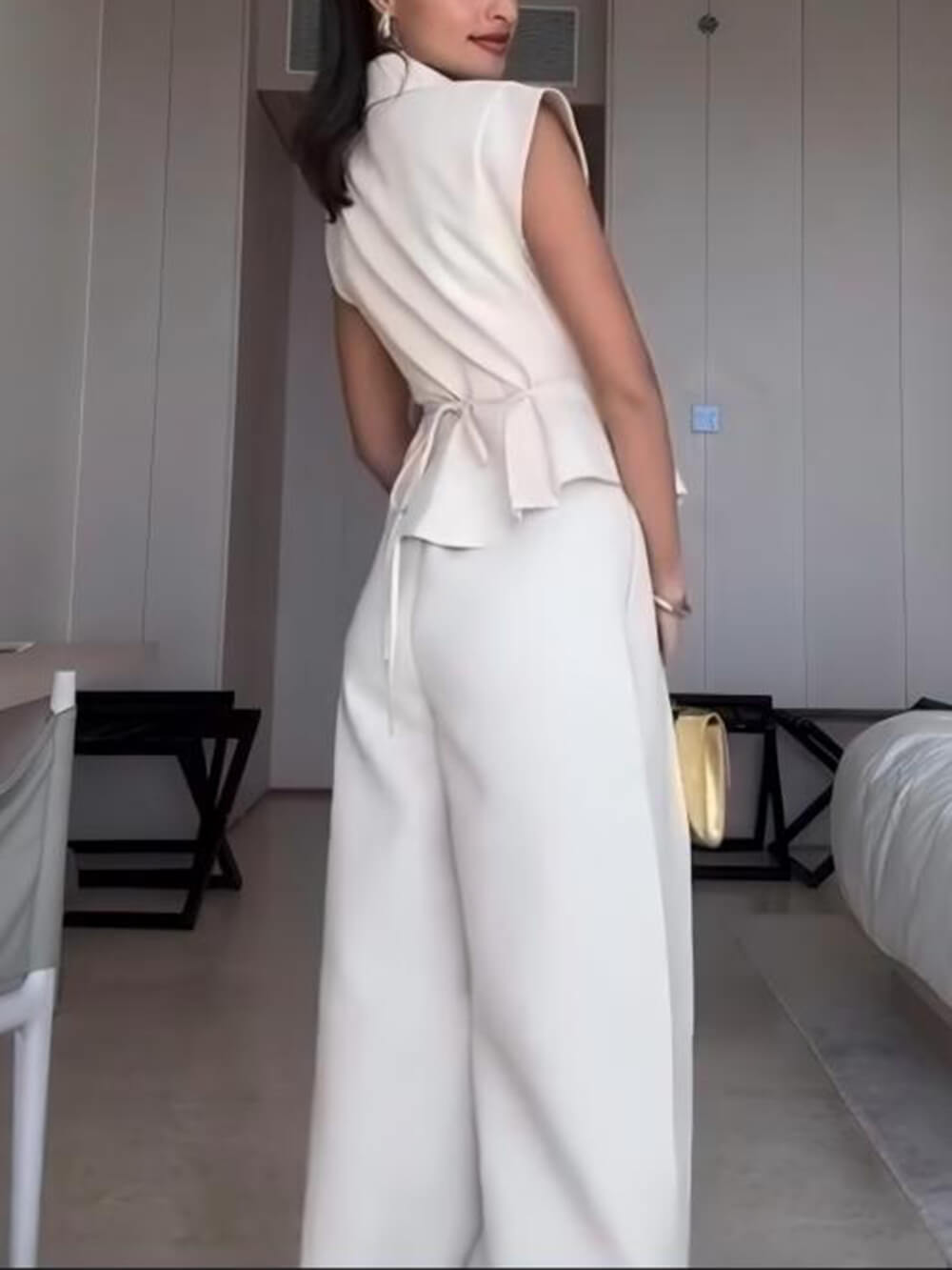 Casual Colbert Mouwloos Top met Tailleband