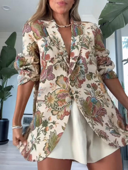 Exquise Retro Bloemenprint Oversized Pak Shorts Set