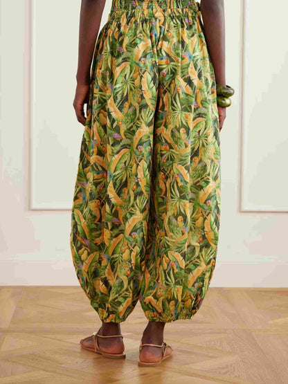 Exquise Tropische Papegaai Print Ruffle Top & Lantaarn Broek Twee-delige Set