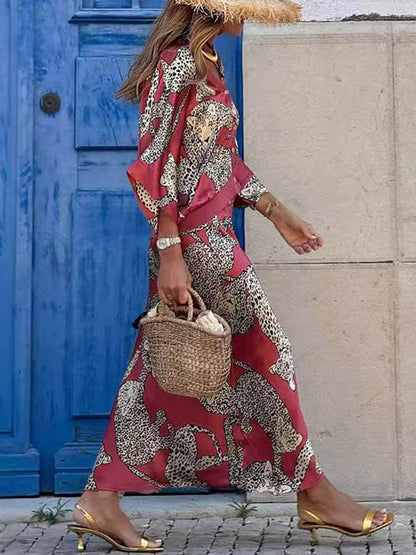 Moderne Gevoel Unieke Abbie Satijnen Tijgerprint Hoge Taille Elastische Taille Maxi Rok