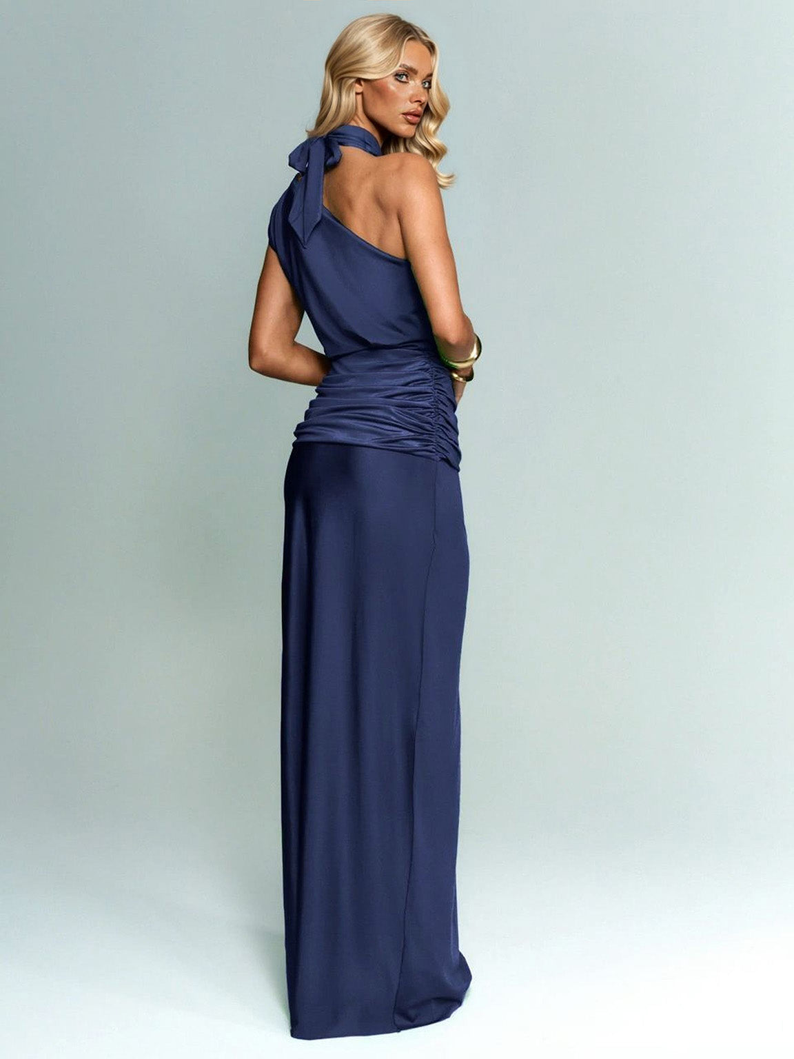 Elegante Asymmetrische Halslijn Geplooide Maxi Jurk