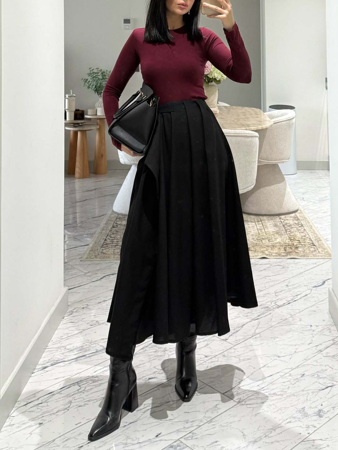 Exquise Plissé Flared Midi Rok Twee-Delige Set