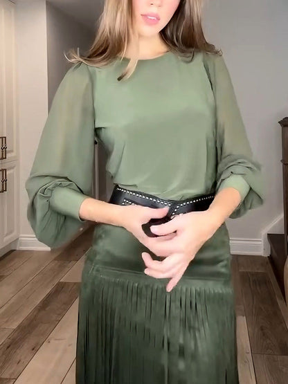 Elegante Hoge Taille Franje Rok Twee-delige Set