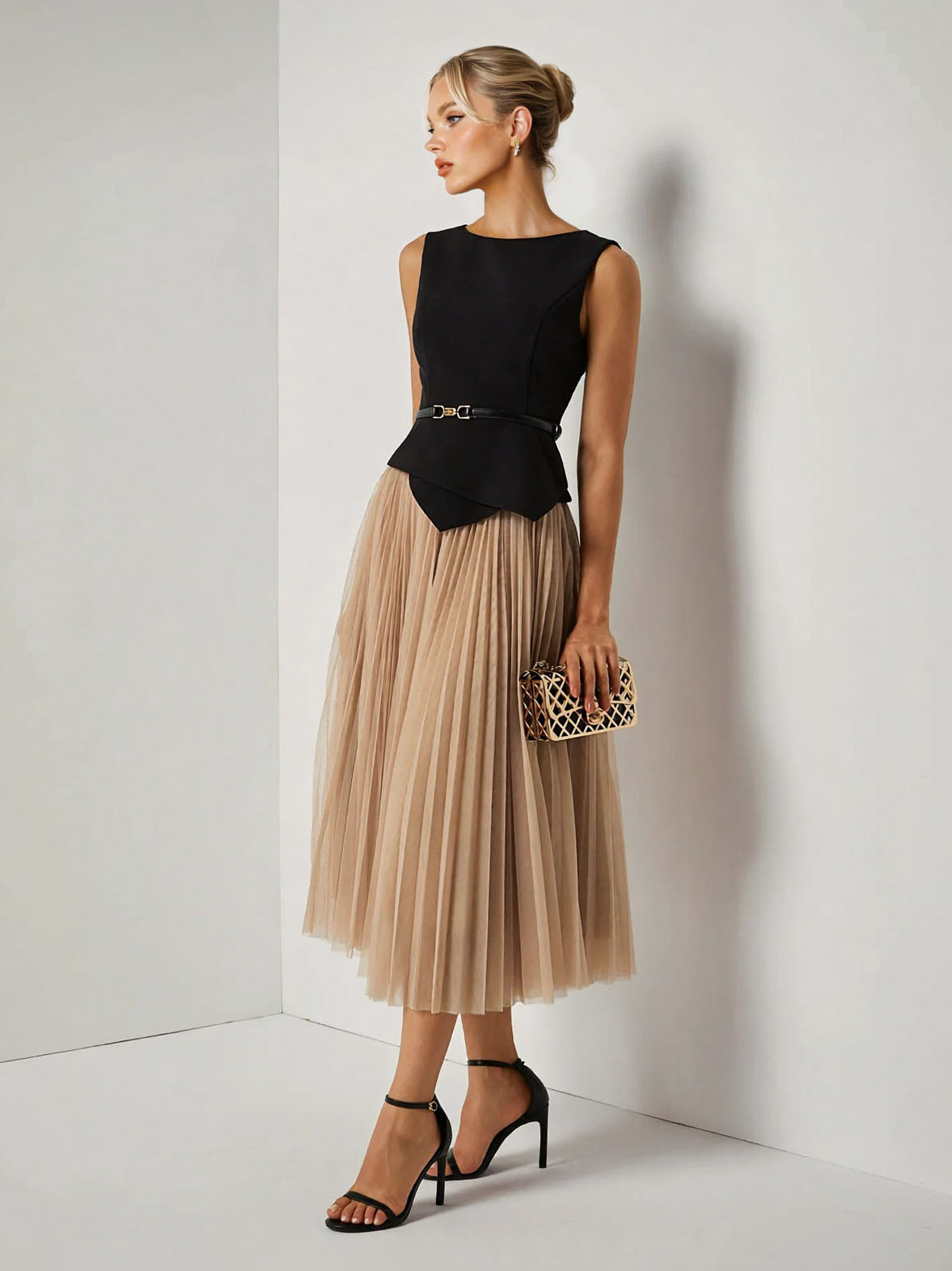 Elegante Asymmetrische Bootneck Top & Rok Twee-Delige Set