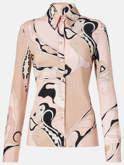 Unieke Bloemenprint Fitted Overhemd & Elastische Taille Rechtpijpen Broek Set