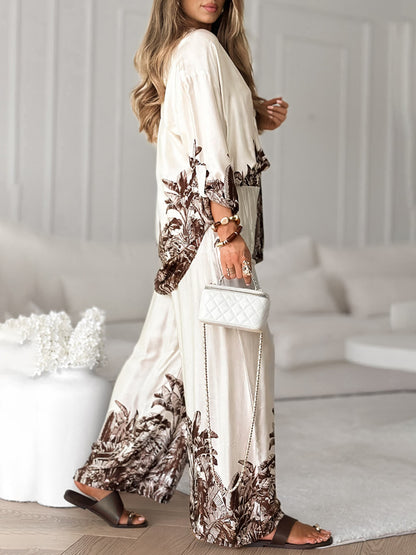 Casual Bloemenprint Elastische Taille Wijde Pantalon