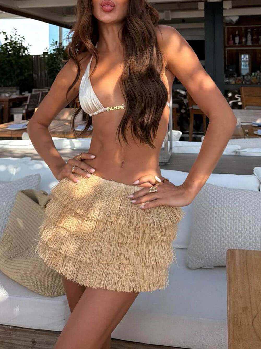 Bohemian Gelaagde Franje Geweven Mini Rok