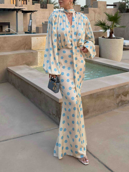 Elegante Polka Dot Blouse & Maxi Rok Twee-delige Set