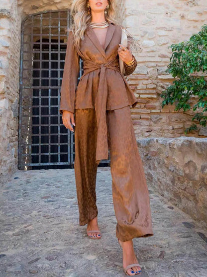 Elegante Satijnen Jacquard Wijde Broek Twee-delige Set