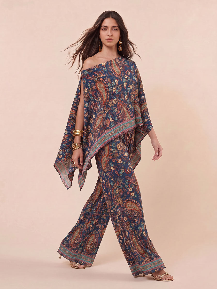 Bohemian Paisley Off-Shoulder Top & Wijde Broek Twee-Stuk Set
