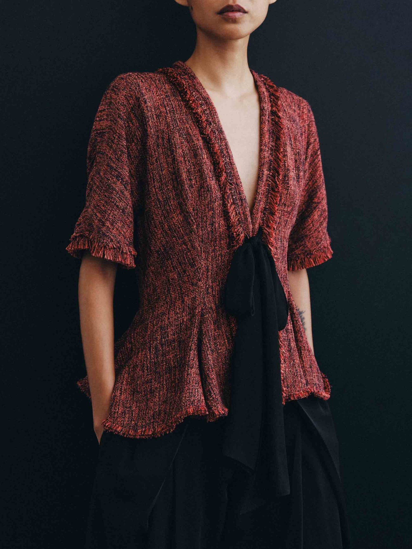 Tweed Peplum Top & Zwarte Shorts Twee-Delige Set