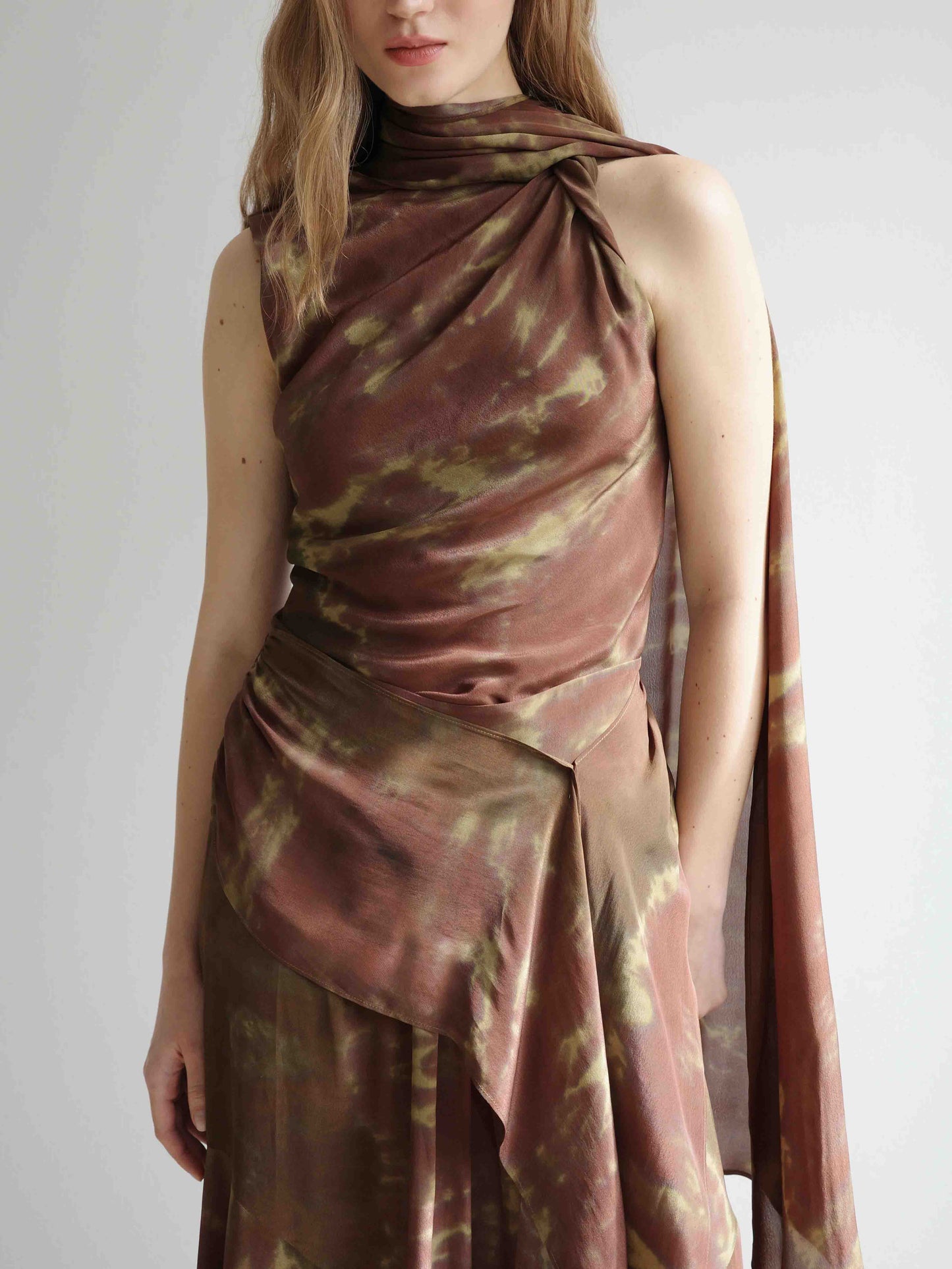 Bruin Ombre Tie-Dye Satijnen Twee-Delige Set