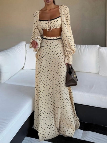 Elegante Polka Dot Crop Top & Maxi Rok Set