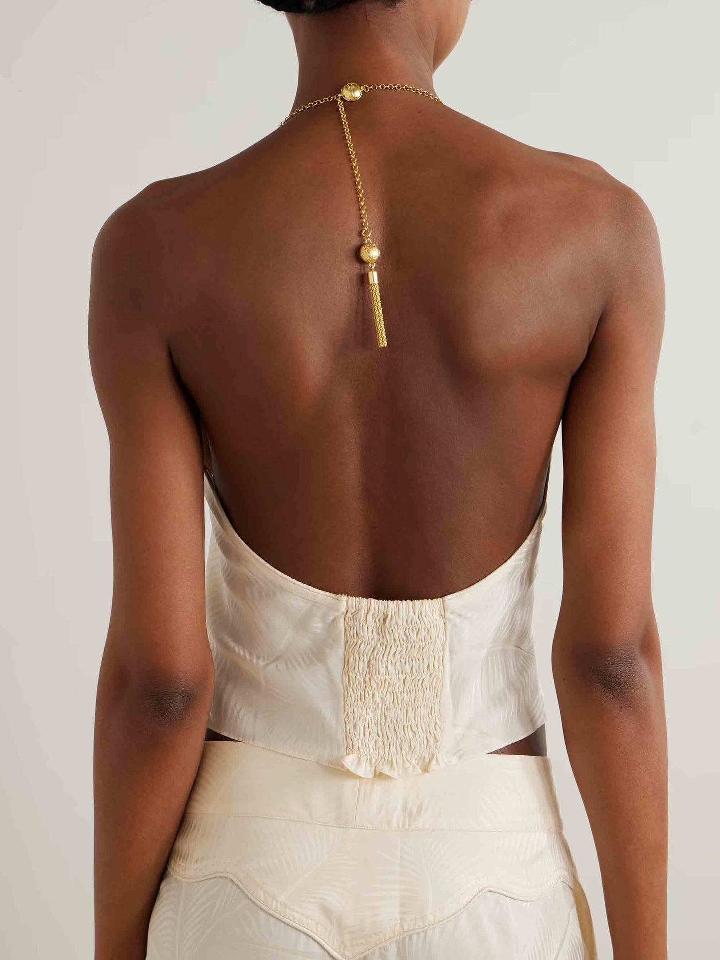 Elegante Rugloze Cropped Top & Draped Wijde Broek Set