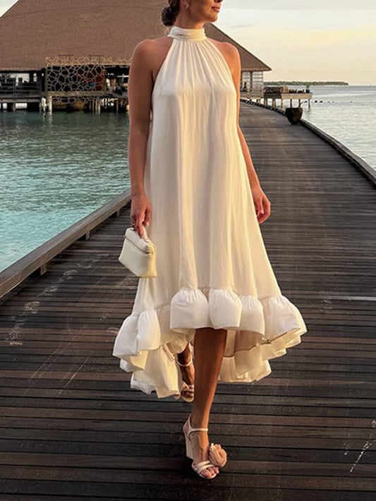 Elegante Rimpel Halter Nek Mouwloze Jurk