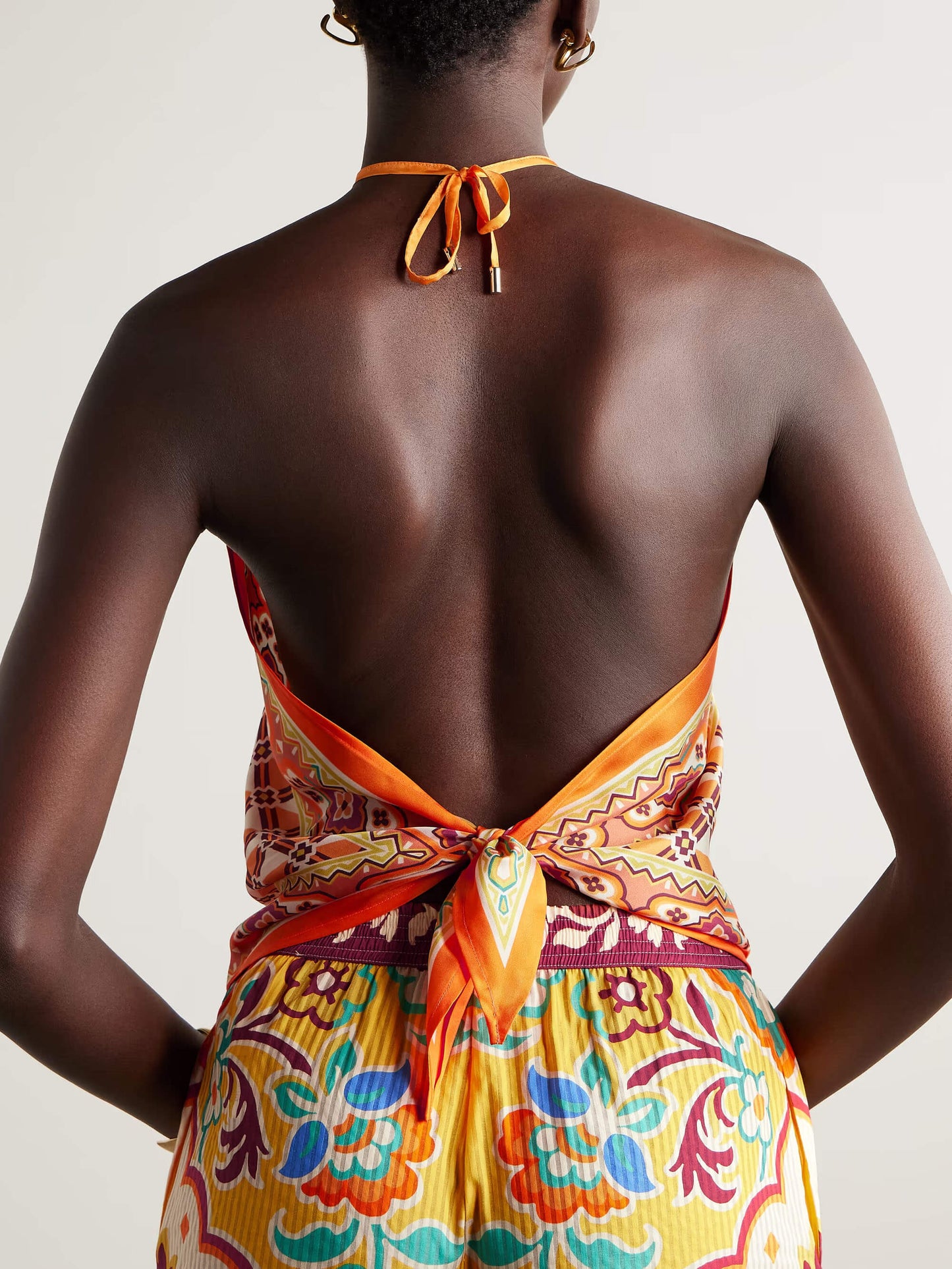 Etnische Print Satijnen Haltertop En Shorts Set