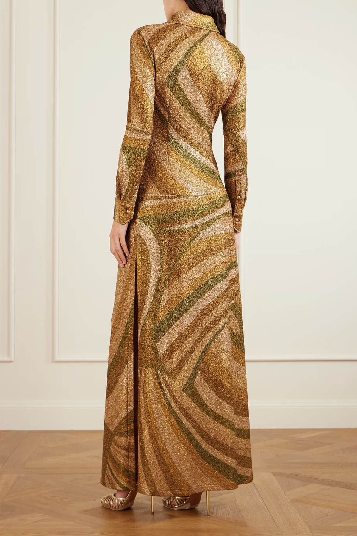 Fashion Uniek Gedrukt Brei Pailletten Maxi Jurk