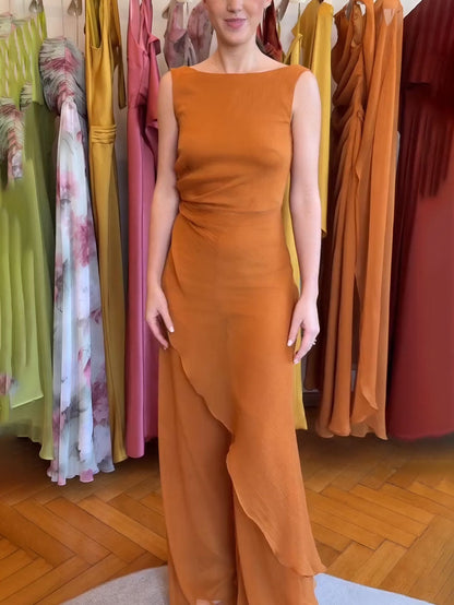 Elegante Mouwloze Asymmetrische Top En Brede Pantalon Twee-Piece Set