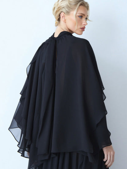 Elegante Chiffon Cape Top En Gelaagde Maxi Rok Twee-delige Set