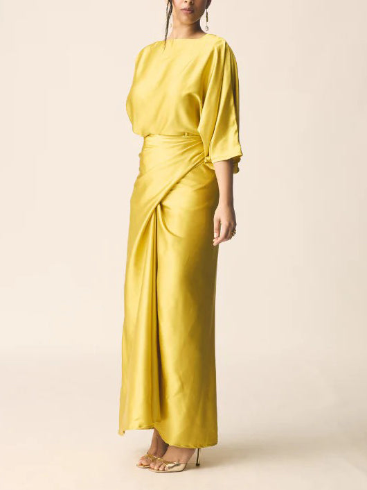 Elegante Plissé Lange Jurk Twee-delig Set