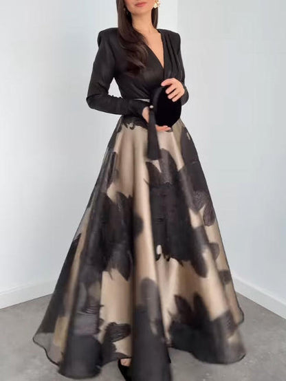 Elegante Franse Jacquard Midi Rok Twee-Delige Set