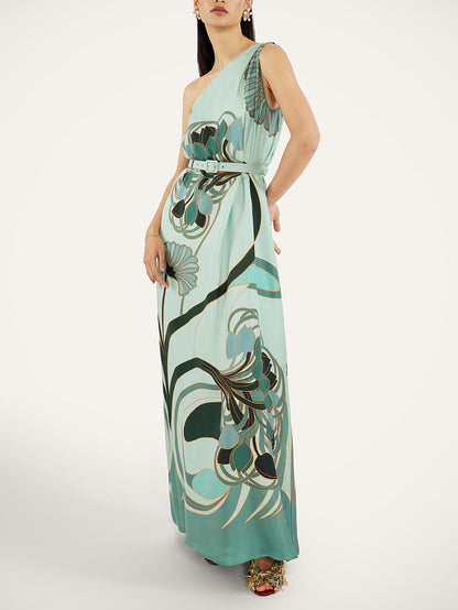 Unieke Art Nouveau Geprinte Tulle Sjaal Jurk Set