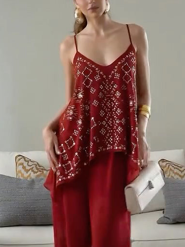 Elegante Vakantie V-Hals Camisole Twee-Piece Set