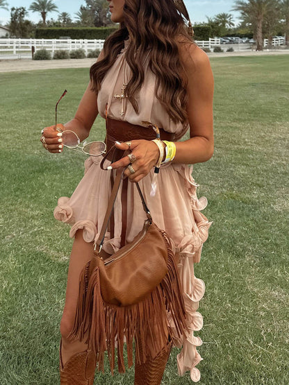 Delicate Romantische Drama Chiffon Golvende Ruffles Elastische Taille Losse Shorts