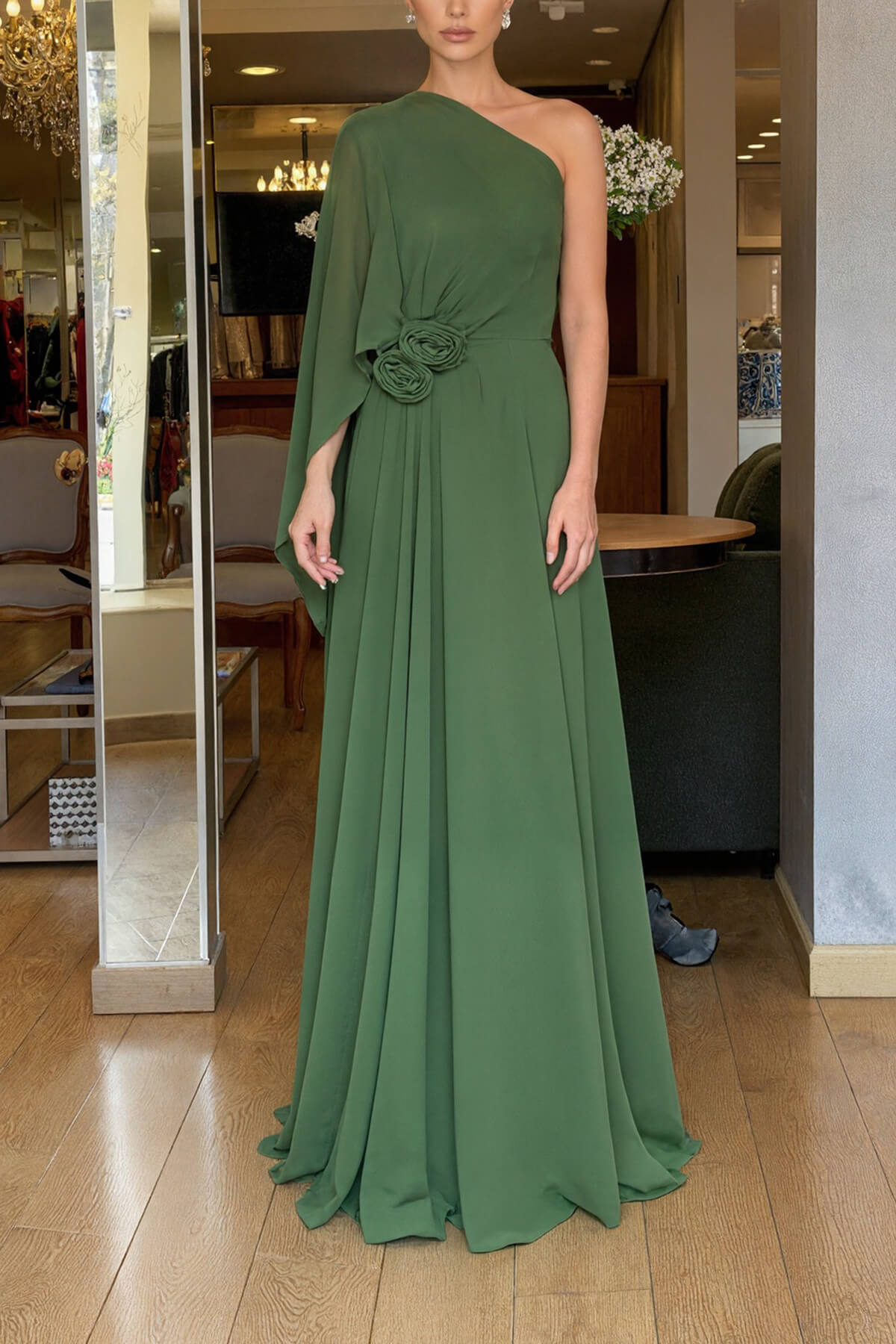 Elegante Chiffon Maxi Jurk met Één Schouder voor Feesten