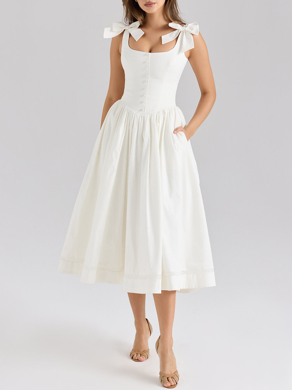 Retro Drape Strik Plissé Midi Jurk