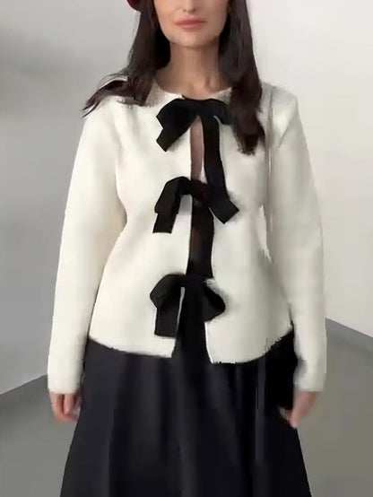 Elegante Boog-Breikardigan En A-Lijn Maxi Rok Set