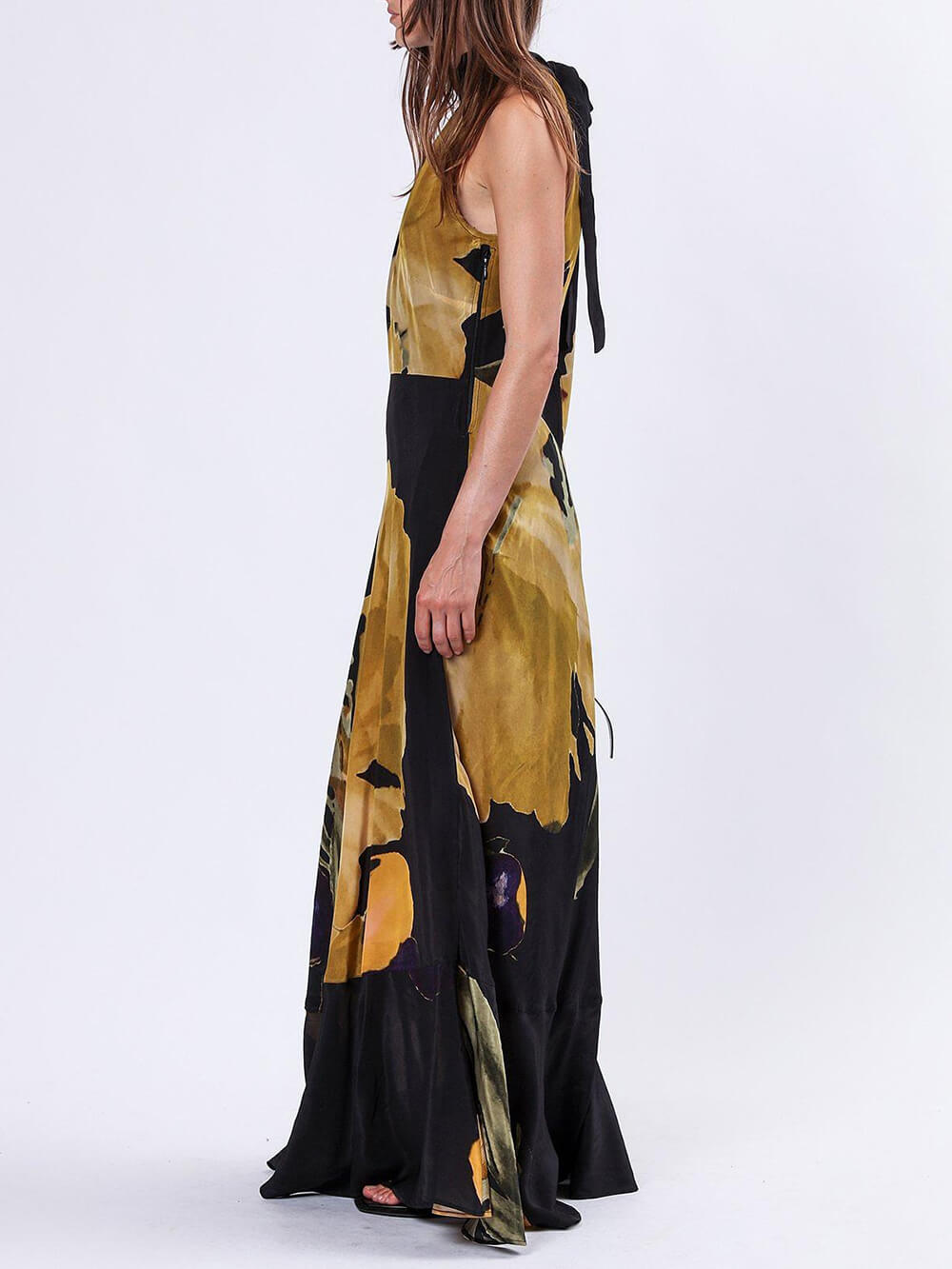 Unieke Gele Bloemenprint Rechte Maxi Jurk