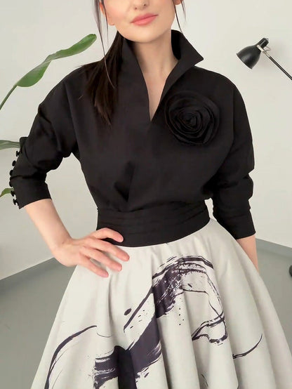 Moderne Kunst Abstracte Print A-lijn Maxi Rok Tweedelige Set