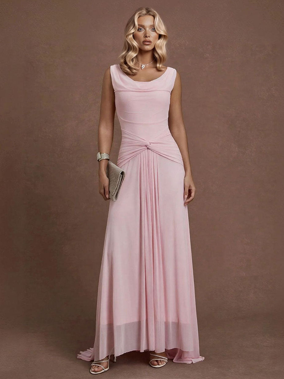 Elegante Plissé Twist-Front Maxi Jurk met Hoge Split