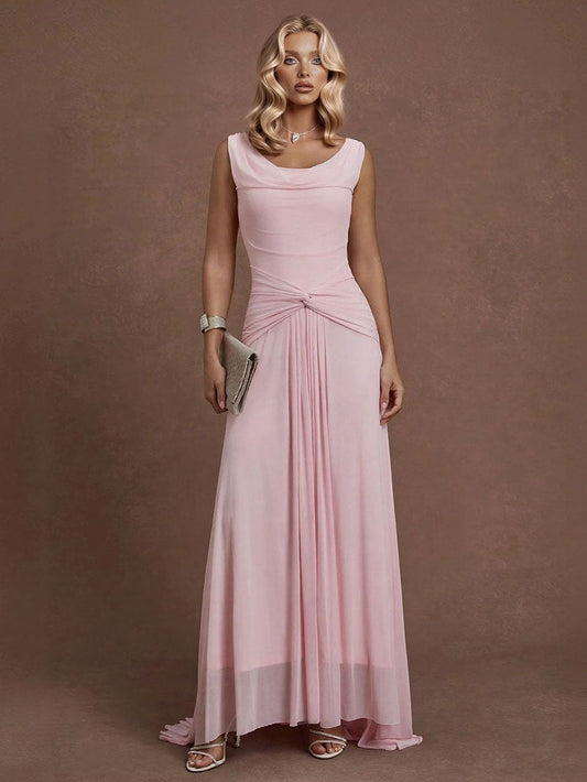 Elegante Plissé Twist-Front Maxi Jurk met Hoge Split