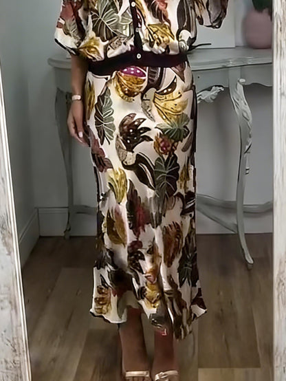 Retro Jungle Palm Leaf Satijnen Print Rok