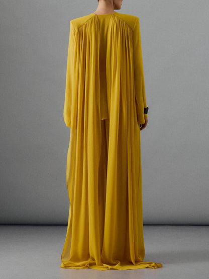Elegante Gelaagde Chiffon Shirt & Wijde Pantalon Twee-Piece Set