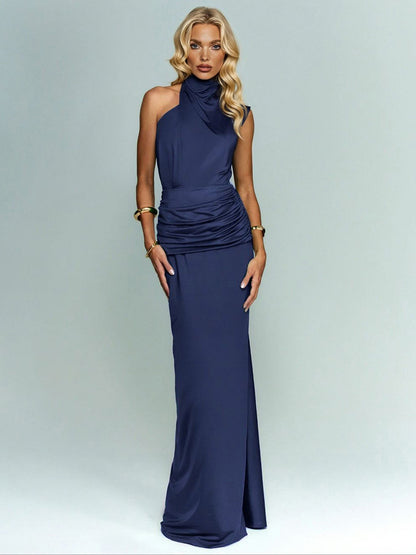 Elegante Asymmetrische Halslijn Geplooide Maxi Jurk