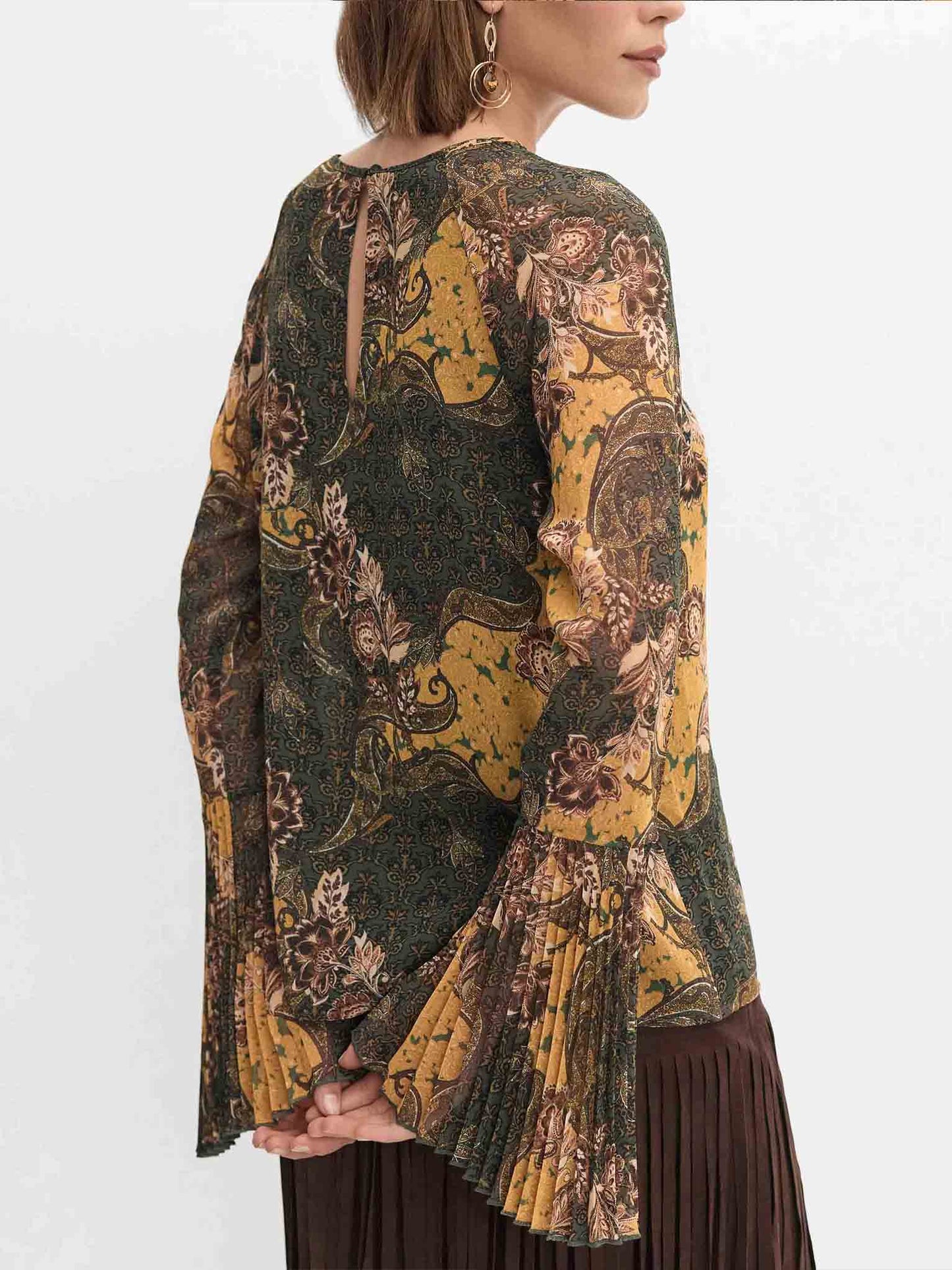 Retro Paisley Print Bell-mouw Shirt Twee-delig Set