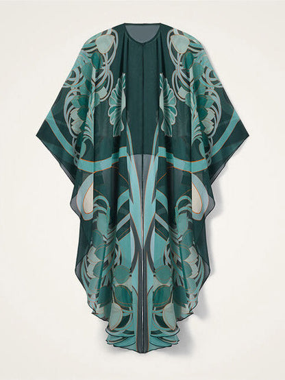 Unieke Art Nouveau Geprinte Tulle Sjaal Jurk Set