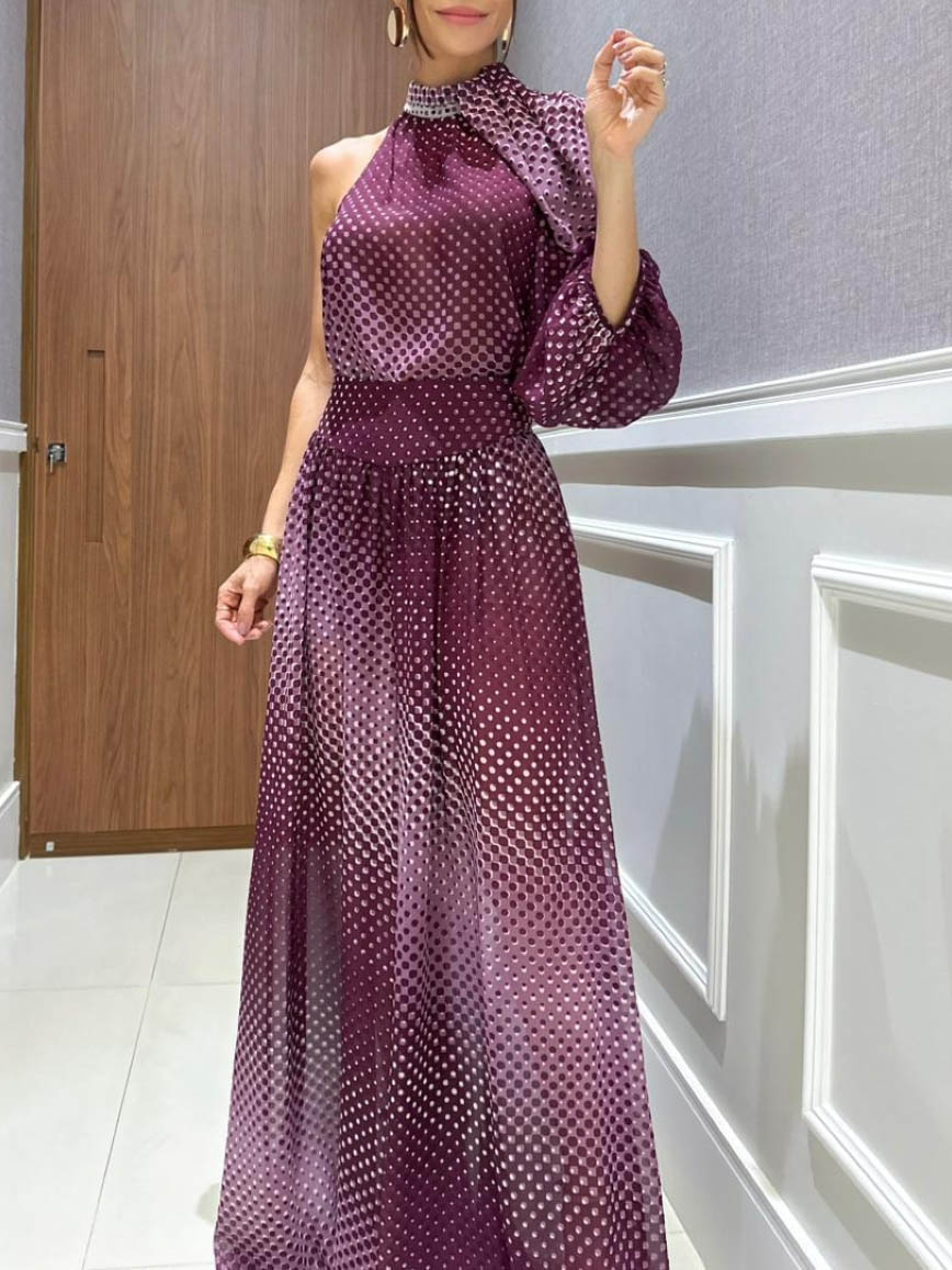 Elegante Gradient Polka Dot One-Shoulder Chiffon Twee-Delige Set