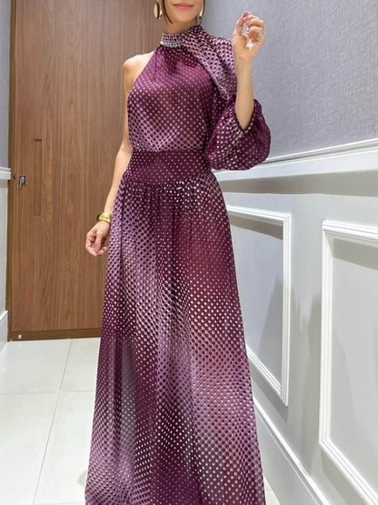 Elegante Gradient Polka Dot One-Shoulder Chiffon Twee-Delige Set